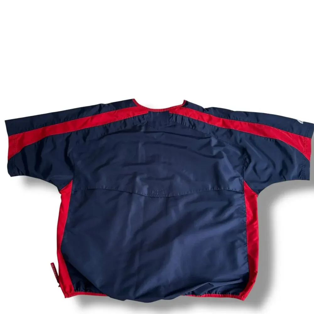 Vtg Majestic Baseball Top Warm Up Pullover Gamers Short Sleeved Blue Red Size L